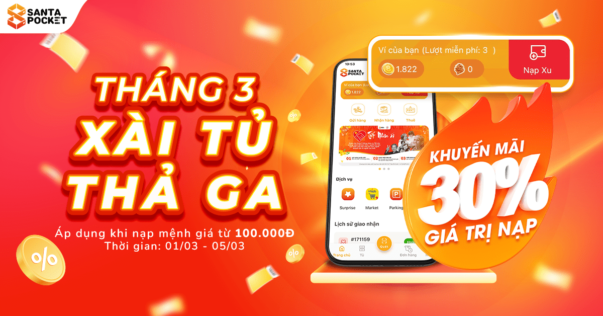 ƯU ĐÃI 30% GIÁ TRỊ NẠP VÍ SANTA TRONG THÁNG 3